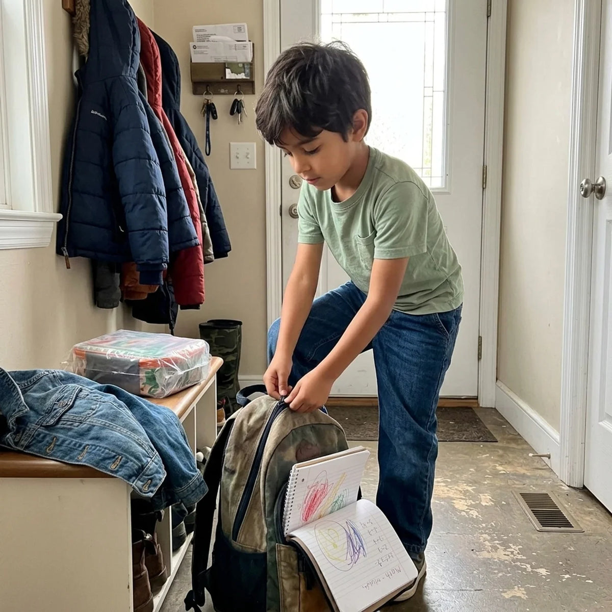 Child focused and happy during schoolwork