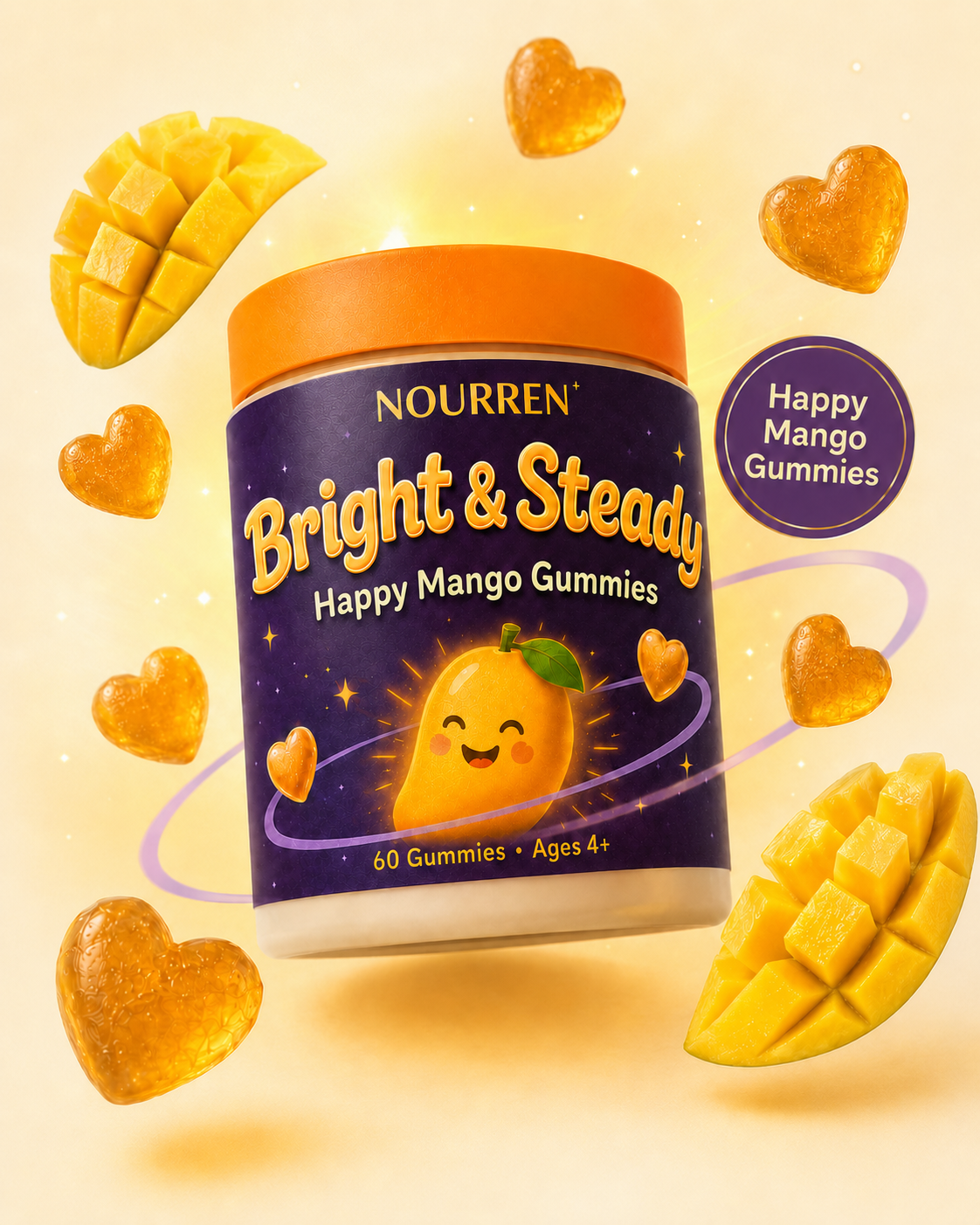 Nourren Bright & Steady Happy Mango Gummies